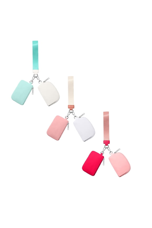 3PCS Keychain Wallet Mini Zip Around Wristlet Wallets for Women Detachable Dual Pouch Wristlet Portable Coin Purse Small Wallets for Travel Sports Outdoors