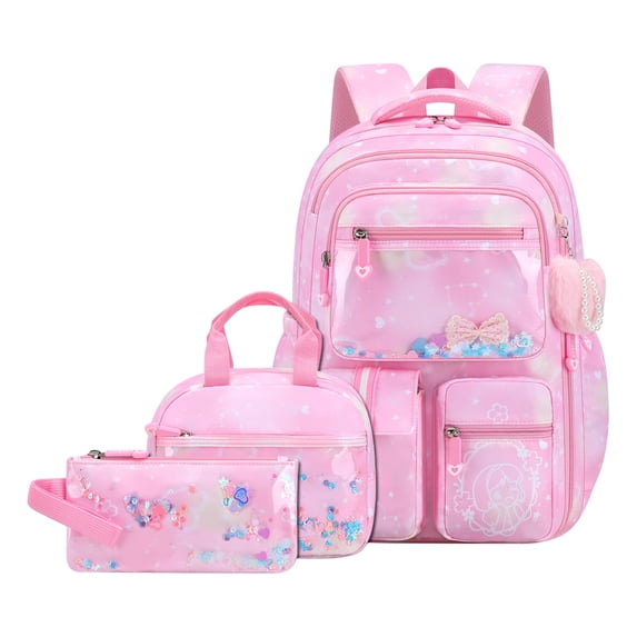 3PCS Kids Backpack for School Girls with Lunch Box & Pencil Case | Waterproof Girls Backpack, Lightweight School Bookbag for Elementary School Students Teens