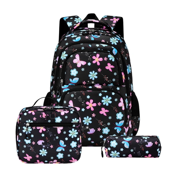 3PCS Kids Backpack for School Girls with Lunch Box & Pencil Case | Waterproof Girls Backpack, Lightweight School Bookbag for Elementary School Students Teens