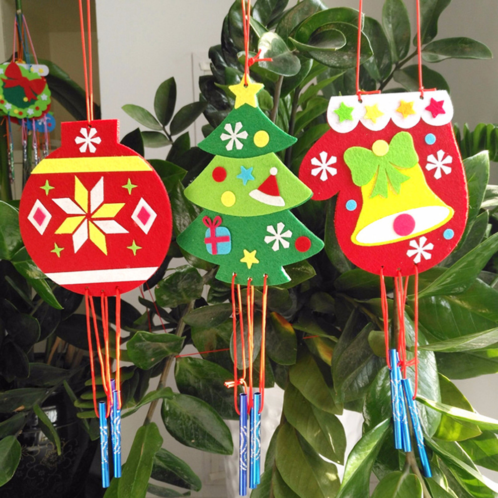 3PCS Kids DIY Materials Christmas Crafts Fabric Xmas Tree Hanging