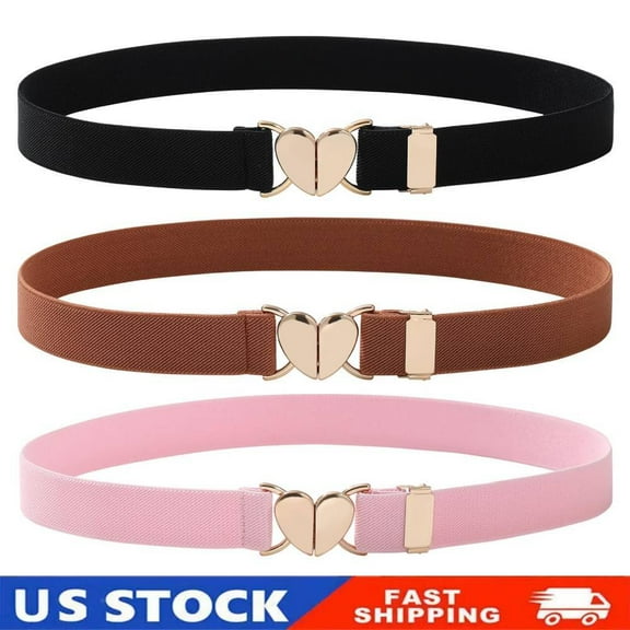 3PCS Kids Elastic Belt for Girls - Adjustable Toddler Heart Buckle Stretch Belts