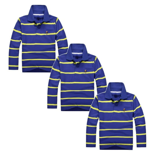 3PCS Kids Polo Shirts Boys 4-5 Years Long Sleeve Striped Shirt Button Closure School Uniform Tee Big Boys Cotton Breathable Fabric Polo Rugby Shirt Tops
