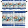 thumbnail image 1 of 3PCS Kitchen Curtains Valance and Tiers Set Semi Sheer Kitchen Curtain Valance Window Summer Ocean Starfish Conch Shell Coral Blue Tier & Valance Set Rod Pocket Valance Curtains, 54"x18"/27.5"x24"x2, 1 of 6