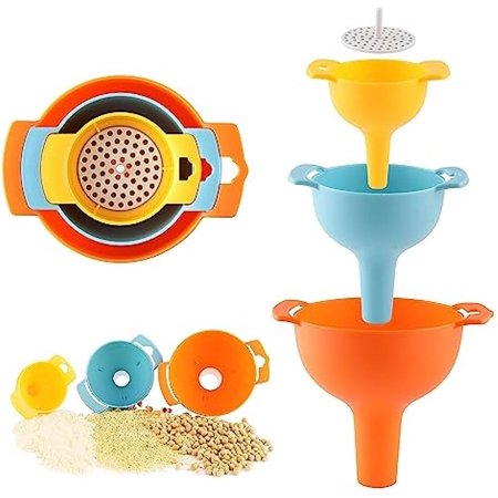 3PCS Kitchen Funnels for Filing Bottles, Kitchen Funnel Set,Includes Large, Medium, Small Mini Funnels, BPA-Free Food Grade Oil Funnel, Perfect for Solid Food and Liquid
