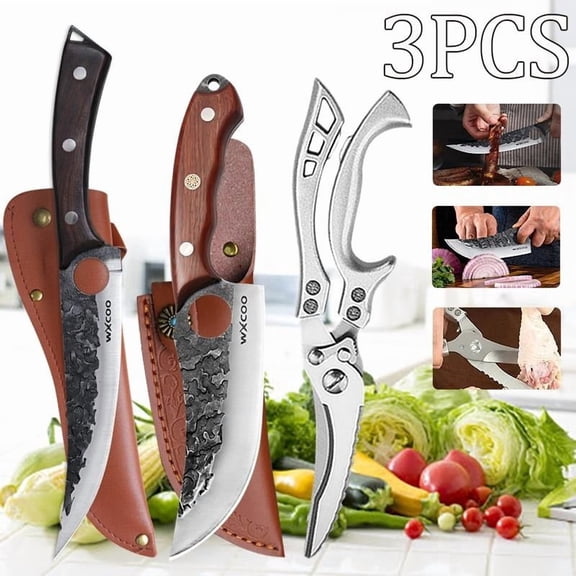 3PCS Kitchen Knives Set Includes Sashimi Knife Boning Knife and Multipurpose Utility Knife for Cooking Professional High Quality Meat and Beef Kitchen Scissors Household Items Gifts for Men