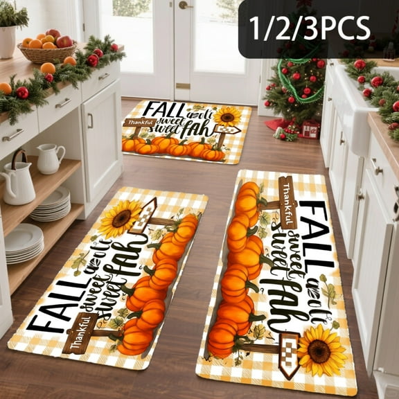3PCS Kitchen Mat set, Welcome Door Flannel Rug,Home Decor for Front Door,Kitchen, Bathroom, Fall And Sweet Fall Print ,Great gift for Family and Friends.