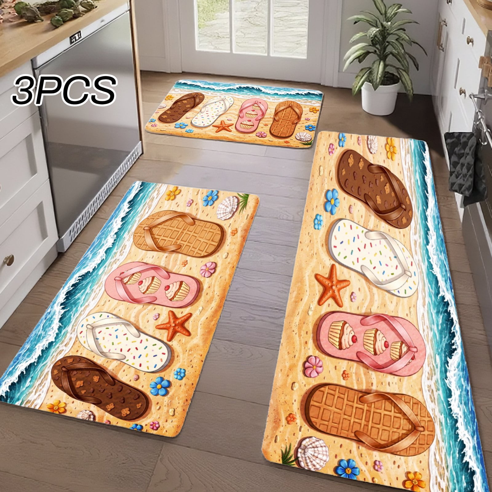 3PCS Kitchen Rugs, Welcome Door Mat set, Home Decoration for Front Door ...