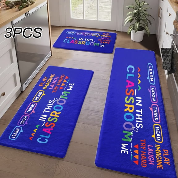 3PCS Kitchen Rugs, Welcome Door Mat set, Home Decoration for Front Door, Kitchen, Bathroom, Classroom We Learn Think Read Play Imagine Try Hard Laugh Dream Dining Mat, Great Gift for Woman.