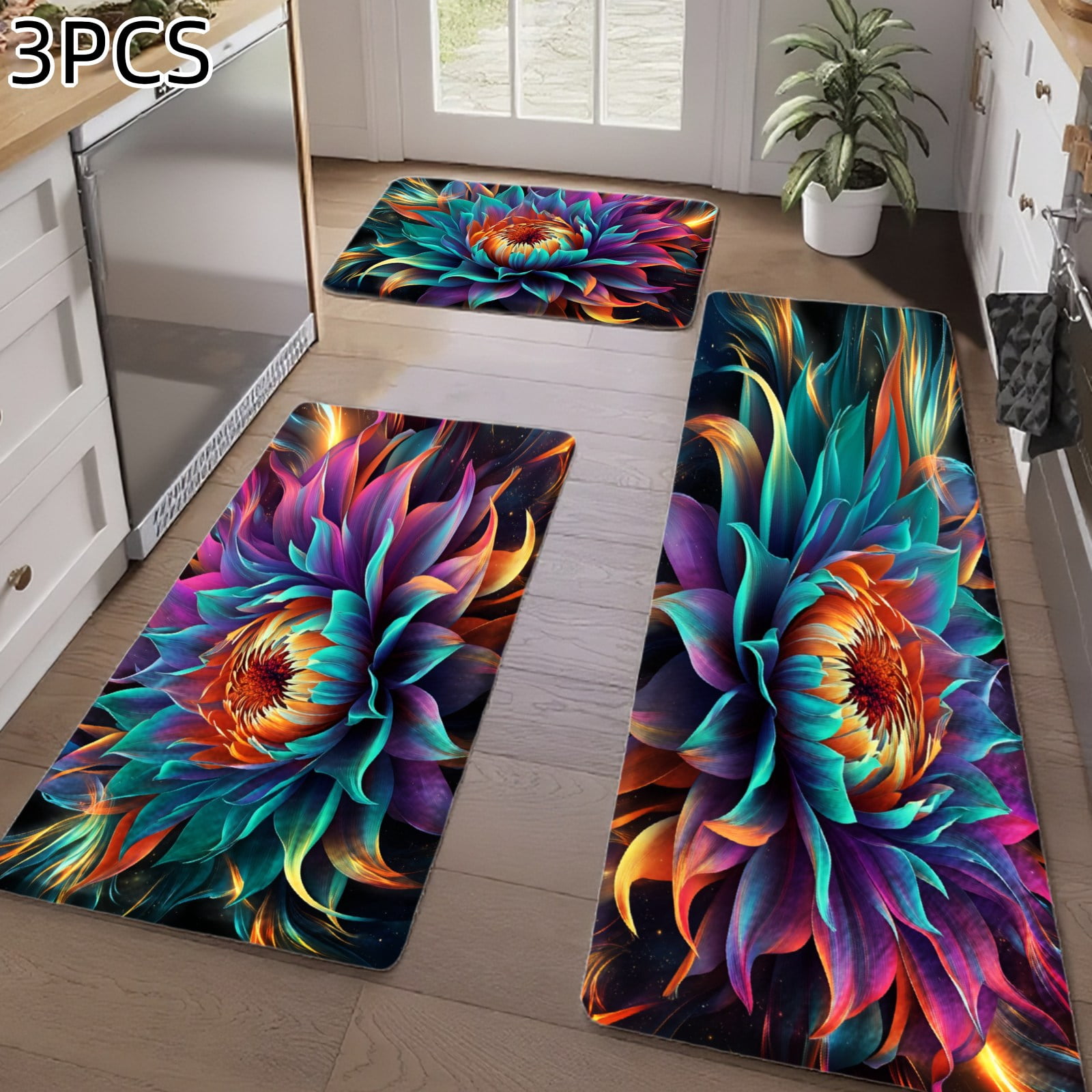 Kitchen Center Rug 3PCS Kitchen Rugs, Welcome Door Mat set, Home Decoration for Front Door ...
