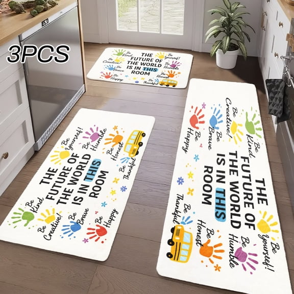 3PCS Kitchen Rugs, Welcome Door Mat set, Home Decoration for Front Door, Kitchen, Bathroom, The Future Of The World Is In This Room Dining Mat, Great Gift for Woman.