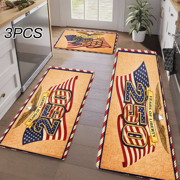 3PCS Kitchen Rugs, Welcome Door Mat set, Home Decoration for Front Door, Kitchen, Bathroom, Flag Nyc Pattern Print Dining Mat, Great Gift for Woman.