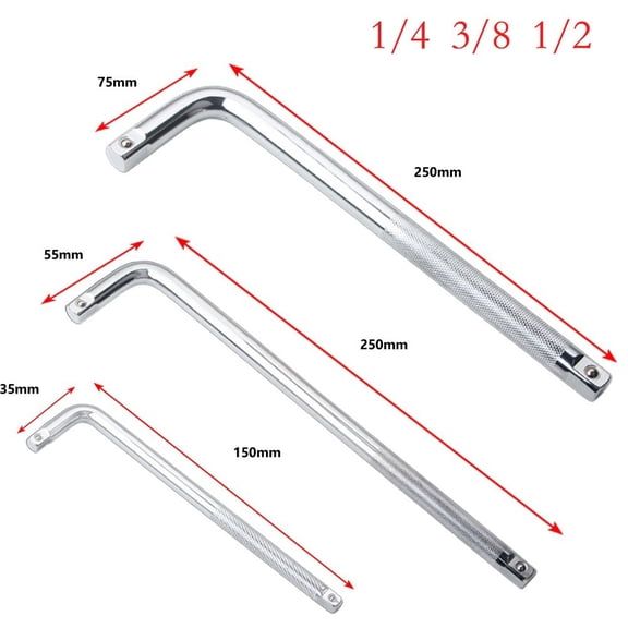 3PCS L Type Bent Bar Socket Wrenches Featuring Anti Slip Knurl Grip and Spring Loaded Sleeve Joint 1/4 3/8 1/2 Inch Drive Chrome Vanadium Steel Tools