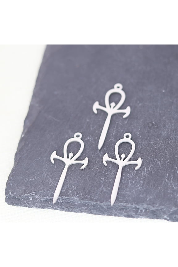 3PCS/LOT Stainless Steel Egyptian Cross Ankh Life Dagger Sword Charm Accessories Jewelry Making DIY Handmade Craft Pendant