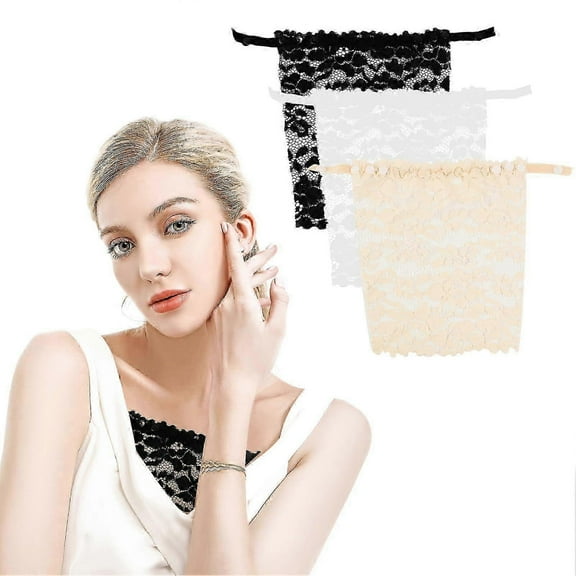 3PCS Lady Lace Clip-On Mock Camisole Bra Insert, Bralette Neck Lace Top Bandeau Bra with Adjustable Strap for Women,One Size