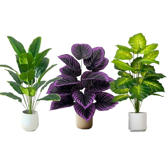 3PCS Large Artificial Monstera Deliciosa Plants, Faux Turtle Leaf Floor Plants Fake Tropical Silk Tree for Indoor Outdoor Office House Living Room Home Decor ( Not included the Pot)
