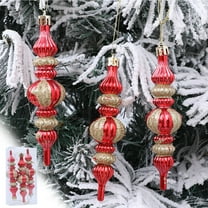 3PCS Large Christmas Ball Ornaments, 5.4" Glittering Finial Drop Hanging Decorations, Shatterproof Plastic Gourd Shaped Xmas Pendants for Holiday Party Home Xmas Tree