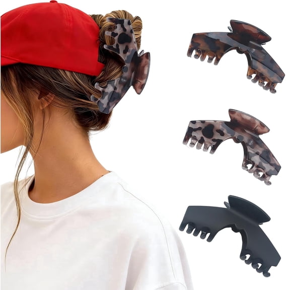 3PCS Large Hair Clips for Hat, Baseball Hair Claw Clips for Women Girls,Matte & Acetate Tortoise Shell Non-Slip Strong Hold Hat Hair Clips, Fit for Long Thick Thin Hair Styling