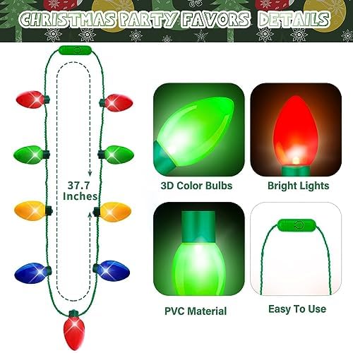 3PCS Light up Christmas Necklace, Christmas Bulb Necklace Light Party