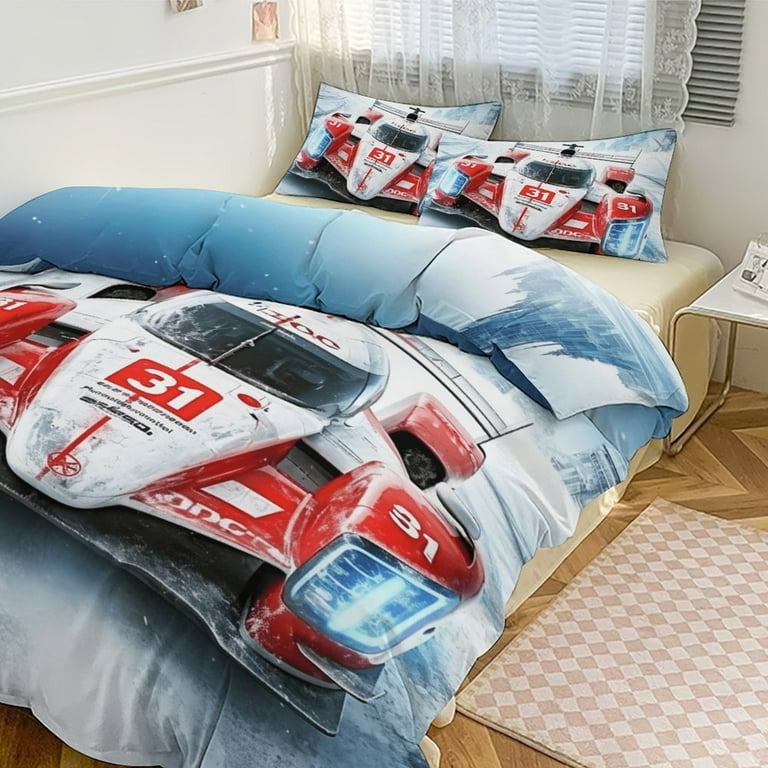 3PCS Lightning Pattern Race Car Duvet Cover Set Twin, Duvet
