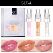 3PCS Lip Glow Oil Set, Color Changing Moisturizing Lip Oil, Non-Sticky Plumping Lip Gloss, Hydrating Lip Care Oil for Dry Lips, Clear Glitter Lip Gloss for Daily Makeup