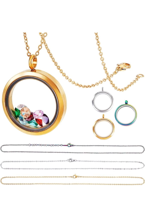 3PCS Locket Necklace Making Kit Photo Necklaces Moonstone Necklace 3 Colors Memorial Necklaces for Birthday Valentine's Day Anniversary 1.4x1.2 Inch diy