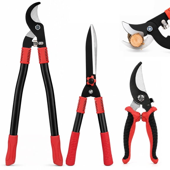 3PCS Lopper Hedge Clippers&Pruners,Heavy Duty Branch Cutter with Compound Action, Professional Tree Trimmer Set Yard, Lawn & Garden