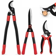 3PCS Lopper Hedge Clippers&Pruners,Heavy Duty Branch Cutter with Compound Action, Professional Tree Trimmer Set Yard, Lawn & Garden