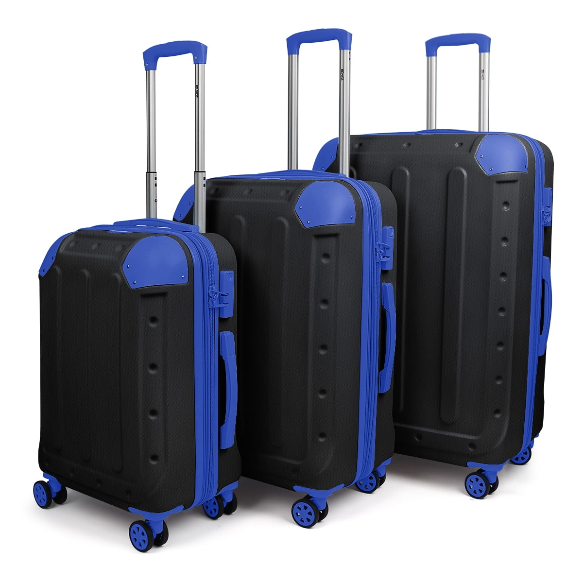 3 Piece Hardside Luggage Set, Expandable ABS Spinner Suitcases (20/24/28) – Lightweight & Scratch-Resistant Travel Luggage, Black/Blue -EL2401