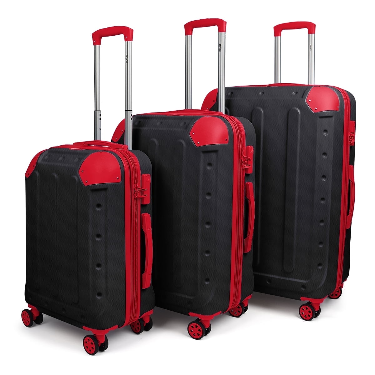 3 Piece Hardside Luggage Set, Expandable ABS Spinner Suitcases (20/24/28) – Lightweight & Scratch-Resistant Travel Luggage, Bkack/Red -EL2401