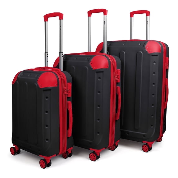 3 Piece Hardside Luggage Set, Expandable ABS Spinner Suitcases (20/24/28) – Lightweight & Scratch-Resistant Travel Luggage, Bkack/Red -EL2401