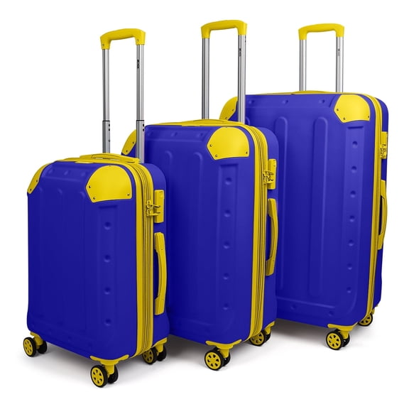 3 Piece Hardside Luggage Set, Expandable ABS Spinner Suitcases (20/24/28) – Lightweight & Scratch-Resistant Travel Luggage, Blue -EL2401