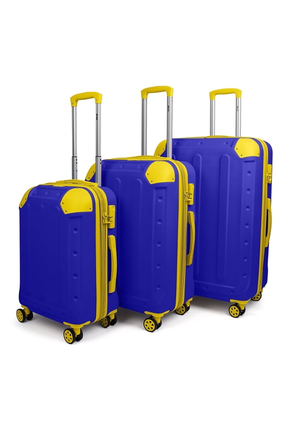 3 Piece Hardside Luggage Set, Expandable ABS Spinner Suitcases (20/24/28) – Lightweight & Scratch-Resistant Travel Luggage, Blue -EL2401