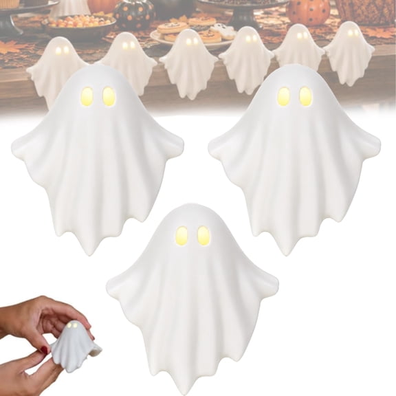 3PCS Luminous Ghost Ornament 2026 New Mini Glowing Ghosts Table Decor with Warm LED Light Cozy Halloween Home Spooky Figurine Decoration for Bookshelf Mantel Desk and Bedroom
