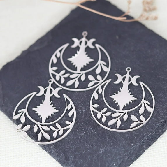 3PCS Lunar Moon Phase Charms Solar Eclipse Sun Crescent Accessories Stainless Steel Leaves Celestial Pendants DIY Jewelry