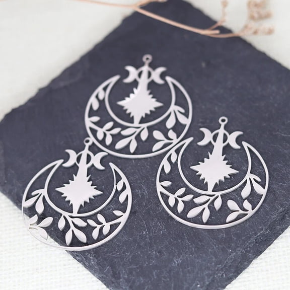 3PCS Lunar Moon Phase Charms Solar Eclipse Sun Crescent Accessories Stainless Steel Leaves Celestial Pendants DIY Jewelry