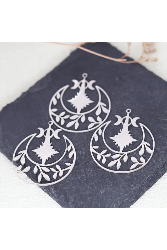 3PCS Lunar Moon Phase Charms Solar Eclipse Sun Crescent Accessories Stainless Steel Leaves Celestial Pendants DIY Jewelry