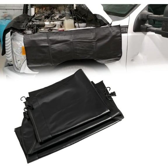 3PCS Magnetic Fender Cover Universal Mechanics Protector Pad Heavy Duty Car Body Guard Foldable PU Leather W/Hooks Anti-Scratch