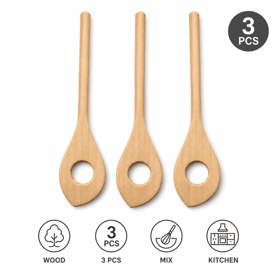 3PCS Maple Wood Small Mixing Hole Spoon Wooden Mixing Egg Beater Stirring Rod Stirring Spoons for Bar Home Hotel