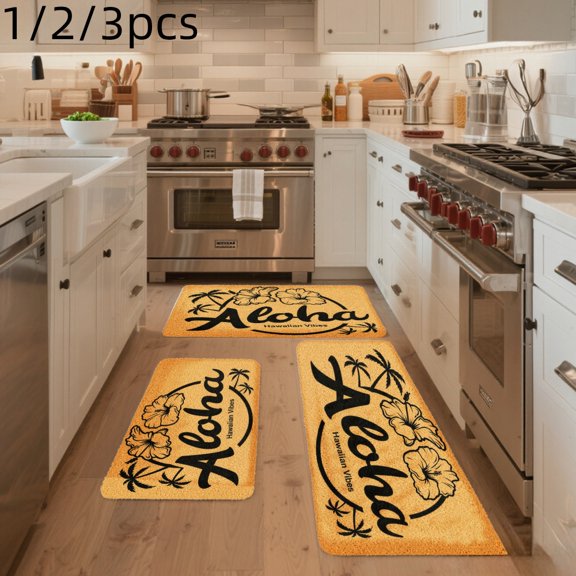 3PCS Mat Set, Welcome Door Rug, Home Decoration for Front Door, Kitchen, Bathroom, Aloha Tropical Palm Tree Flower Pattern Kitchen Rug, Great Gift for Woman.
