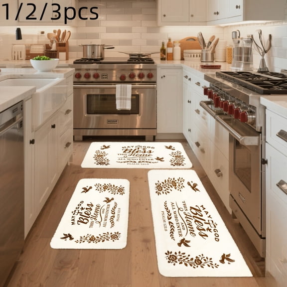 3PCS Mat Set, Welcome Door Rug, Home Decoration for Front Door, Kitchen, Bathroom, Bless This Home With Love And Joy Pattern Kitchen Mat, Great Gift for Woman.