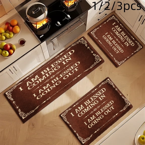 3PCS Mat Set, Welcome Door Rug, Home Decoration for Front Door, Kitchen, Bathroom, I Am Blessed Coming In I Am Blessed Going Out Kitchen Mat, Great Gift for Woman.