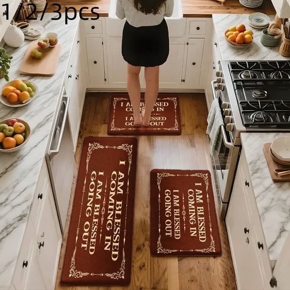 3PCS Mat Set, Welcome Door Rug, Home Decoration for Front Door, Kitchen, Bathroom, I Am Blessed Coming In I Am Blessed Going Out Kitchen Mat, Great Gift for Woman.