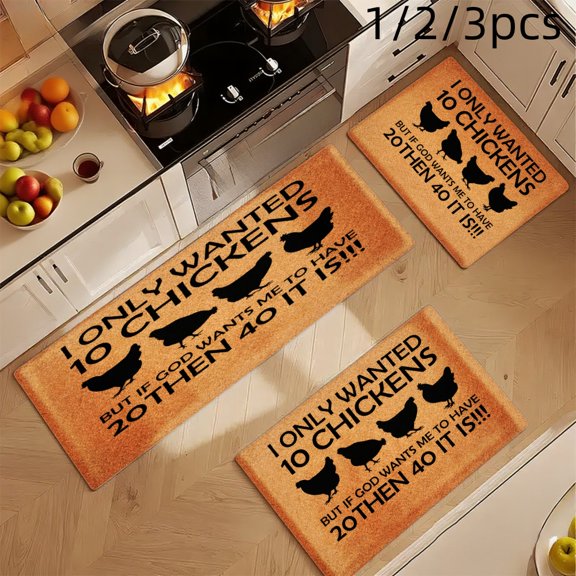 3PCS Mat Set, Welcome Door Rug, Home Decoration for Front Door, Kitchen, Bathroom, I Only Wanted 10 Chickens But If God Wants Me To Have 20 Then 40 It Is Kitchen Mat, Great Gift for Woman.