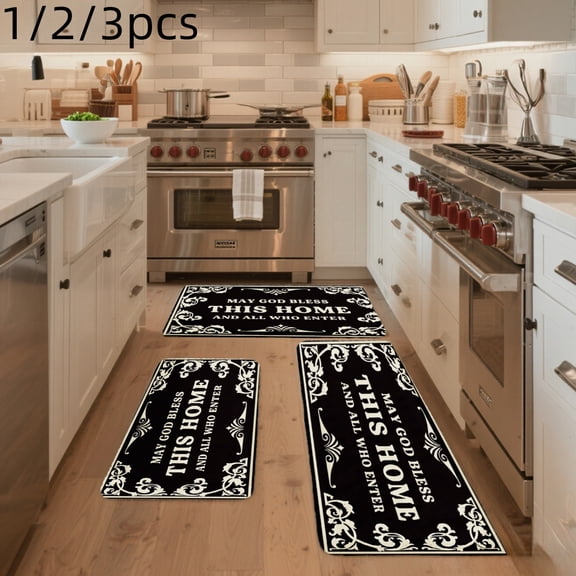 3PCS Mat Set, Welcome Door Rug, Home Decoration for Front Door, Kitchen, Bathroom, May God Bless This Home And All Who Enter Kitchen Mat, Great Gift for Woman.