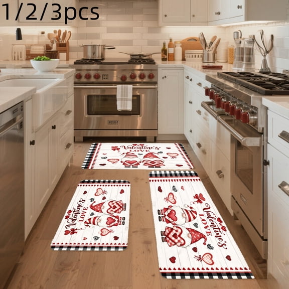 3PCS Mat Set, Welcome Door Rug, Home Decoration for Front Door, Kitchen, Bathroom, Valentines Day Hearts And Cupid Pattern Kitchen Mat, Great Gift for Woman.