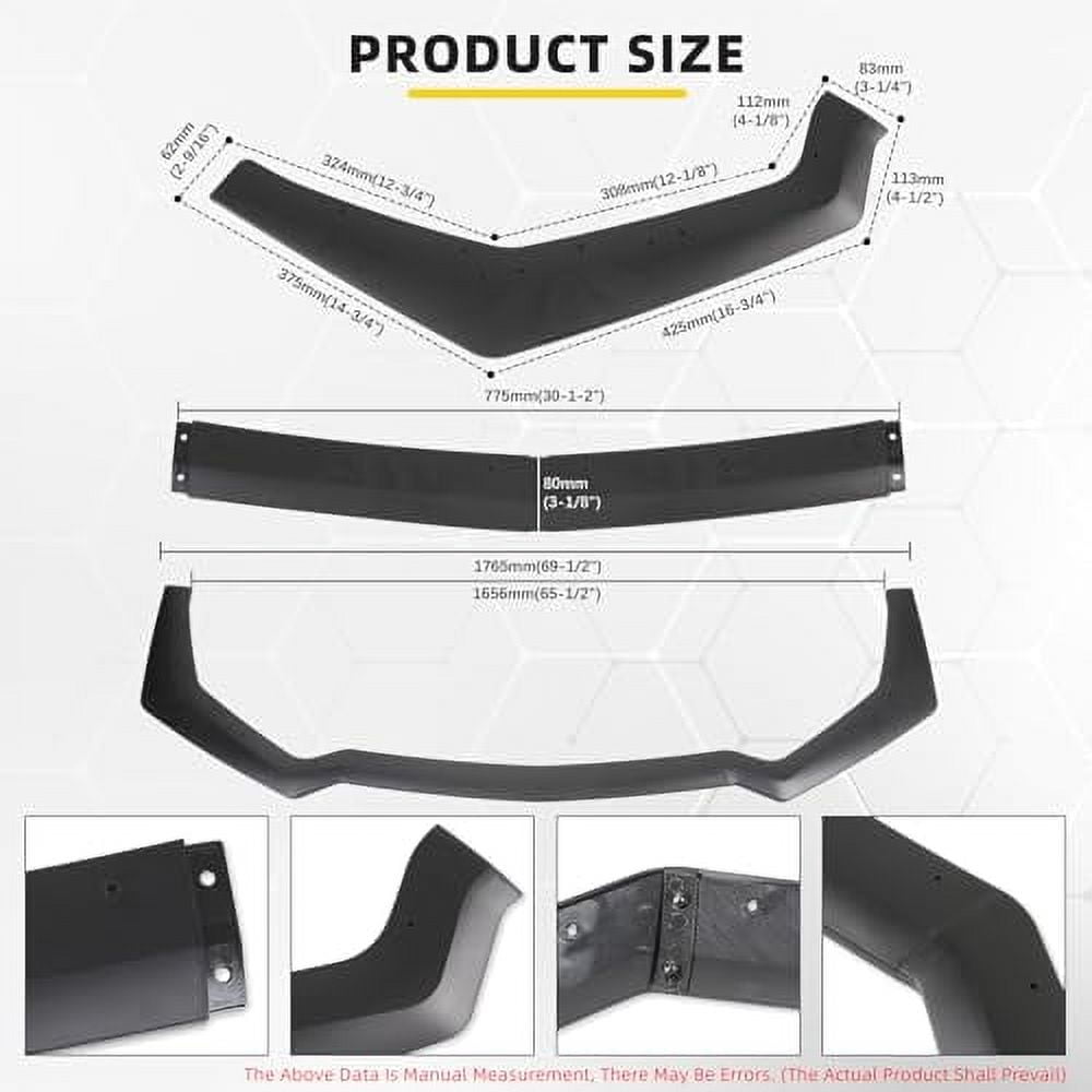 Front Diffuser Rods 3PCS Matte Black Front Bumper Lip Chin Spoiler Splitter Diffuser ...