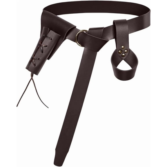 3PCS Medieval Renaissance Waist Belt Sheath Frog Case PU Leather Holder (Black) for DIY handcrafting