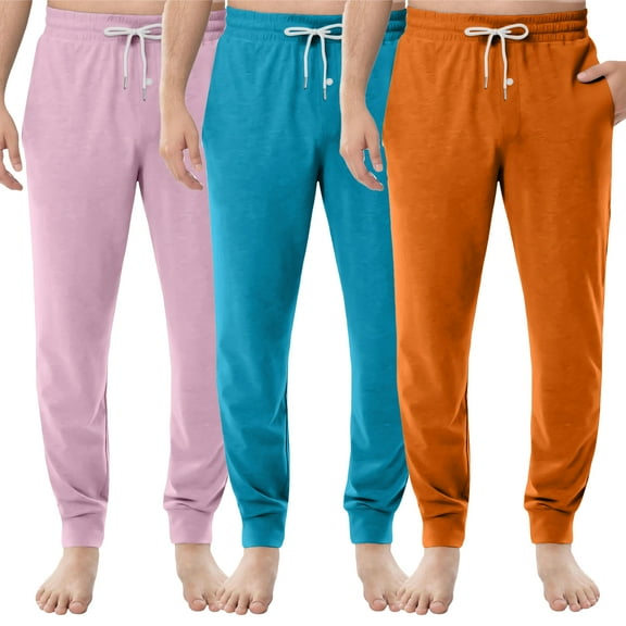3PCS Men's Lounge Pants Lightweight Breathable Solid Color Pajama Pants Drawstring with Pockets Sleep Pants Soft Loose Elastic Waist Button Fly Pj Bottoms,2XL
