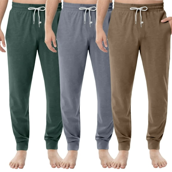 3PCS Men's Lounge Pants Solid Color Elastic Waist Pajamas Pants with Pockets Drawstring Sleepwear with Button Fly Comfortable Casual Lightweight Soft Loose Fit Sleep Pj Bottoms,2XL