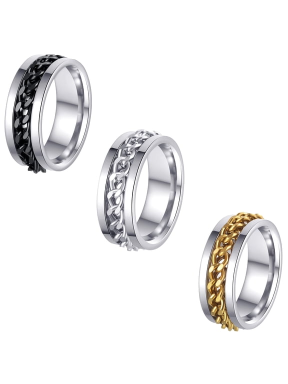 3PCS Mens Fidget Rings Anxiety Spinner Rings for Men Classic Chain Rings for Women Adults Titanium Steel Ring